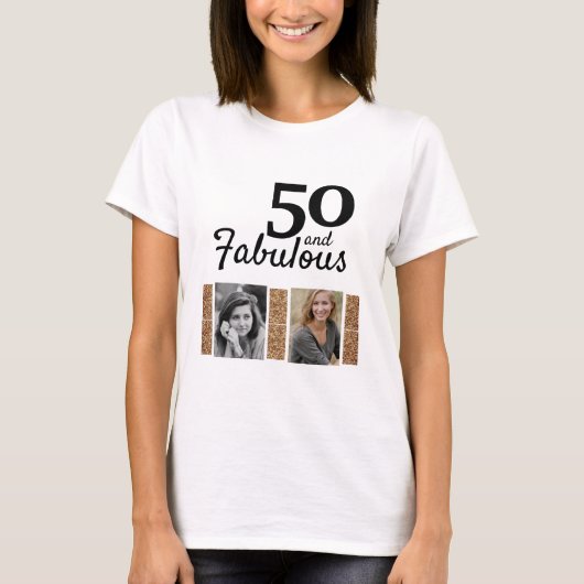 50 en Fabulous Gold Glitter 2 Foto 50e verjaardag T-shirt (Voorkant)
