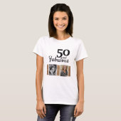 50 en Fabulous Gold Glitter 2 Foto 50e verjaardag T-shirt (Voorkant volledig)