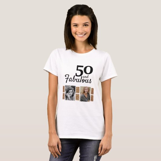 50 en Fabulous Gold Glitter 2 Foto 50e verjaardag T-shirt (Voorkant volledig)