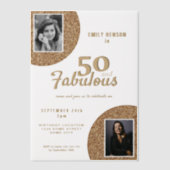 50 en Fabulous Gold Glitter 2 Foto 50e verjaardag Vellum Uitnodigingen (Voorkant)