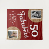 50 en Fabulous Gold Glitter 2 Foto 50e verjaardag Wandkleed (Voorkant (horizontaal))