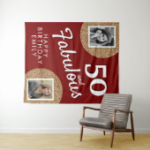 50 en Fabulous Gold Glitter 2 Foto 50e verjaardag Wandkleed (In Situ (horizontaal))