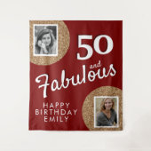 50 en Fabulous Gold Glitter 2 Foto 50e verjaardag Wandkleed (Voorkant)
