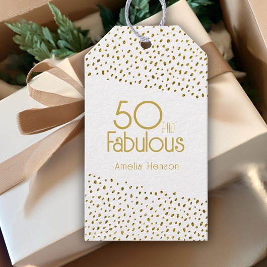 50 en Fabulous Gold Glitter 50th Birthday Cadeaulabel