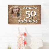 50 en Fabulous Gold Glitter 50th Birthday Foto Spandoek (Insitu)