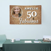 50 en Fabulous Gold Glitter 50th Birthday Foto Spandoek (Beurs)