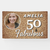 50 en Fabulous Gold Glitter 50th Birthday Foto Spandoek (Horizontaal)