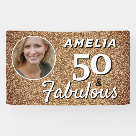 50 en Fabulous Gold Glitter 50th Birthday Foto Spandoek (Horizontaal)