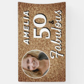 50 en Fabulous Gold Glitter 50th Birthday Foto Spandoek (Verticaal)