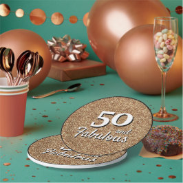 50 en Fabulous Gold Glitter 50th Birthday Papieren Bordje