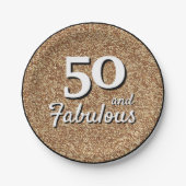 50 en Fabulous Gold Glitter 50th Birthday Papieren Bordje (Voorkant)