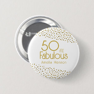 50 en Fabulous Gold Glitter 50th Birthday Ronde Button 5,7 Cm