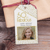 50 en Fabulous Gold Glitter Photo 50th Birthday Cadeaulabel