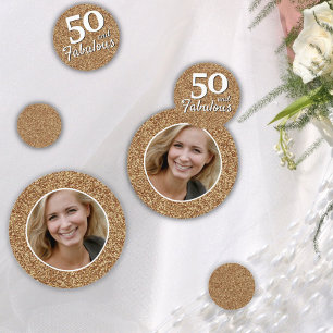 50 en Fabulous Gold Glitter Photo 50th Birthday Confetti