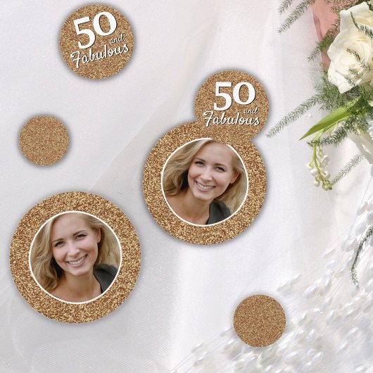 50 en Fabulous Gold Glitter Photo 50th Birthday Confetti