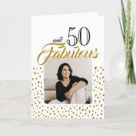 50 en Fabulous Gold Glitter Photo 50th Birthday Feestdagen Kaart