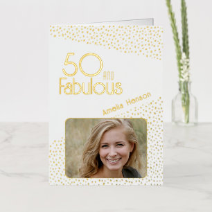 50 en Fabulous Gold Glitter Photo 50th Birthday Folie Wenskaart