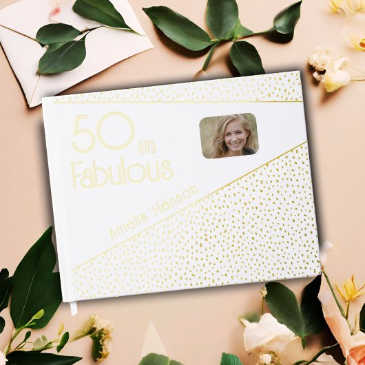 50 en Fabulous Gold Glitter Photo 50th Birthday Gastenboek