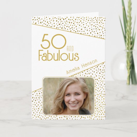 50 en Fabulous Gold Glitter Photo 50th Birthday Kaart (Voorkant)