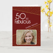 50 en Fabulous Gold Glitter Photo 50th Birthday Kaart (Gele Bloem)