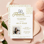 50 en Fabulous Gold Glitter Photo 50th Birthday Kaart