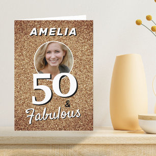 50 en Fabulous Gold Glitter Photo 50th Birthday Kaart