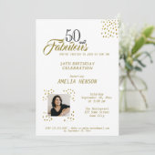 50 en Fabulous Gold Glitter Photo 50th Birthday Kaart (Staand voorkant)