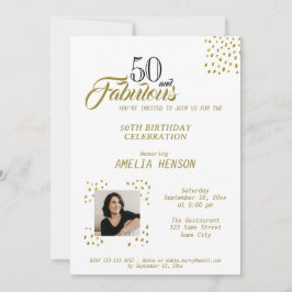 50 en Fabulous Gold Glitter Photo 50th Birthday Kaart