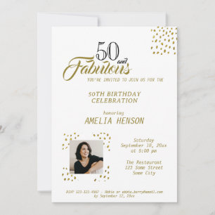 50 en Fabulous Gold Glitter Photo 50th Birthday Kaart