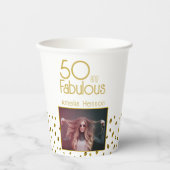 50 en Fabulous Gold Glitter Photo 50th Birthday Papieren Bekers (Voorkant)