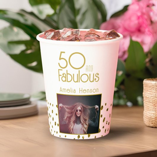 50 en Fabulous Gold Glitter Photo 50th Birthday Papieren Bekers