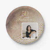 50 en Fabulous Gold Glitter Photo 50th Birthday Papieren Bordje (Voorkant)
