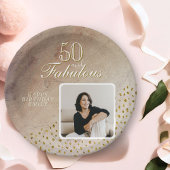 50 en Fabulous Gold Glitter Photo 50th Birthday Papieren Bordje