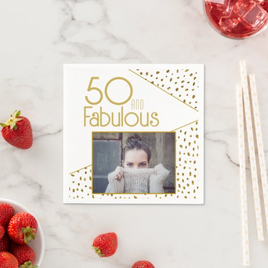 50 en Fabulous Gold Glitter Photo 50th Birthday Servet (Insitu)