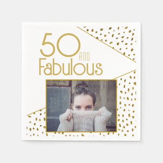 50 en Fabulous Gold Glitter Photo 50th Birthday Servet (Voorkant)