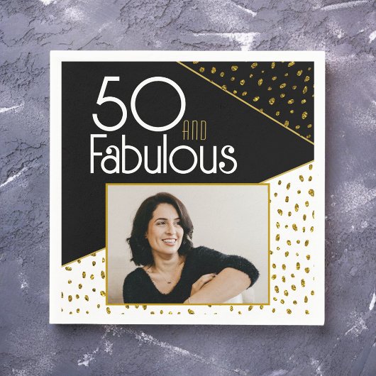 50 en Fabulous Gold Glitter Photo 50th Birthday Servet