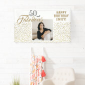 50 en Fabulous Gold Glitter Photo 50th Birthday Spandoek (Insitu)