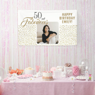 50 en Fabulous Gold Glitter Photo 50th Birthday Spandoek