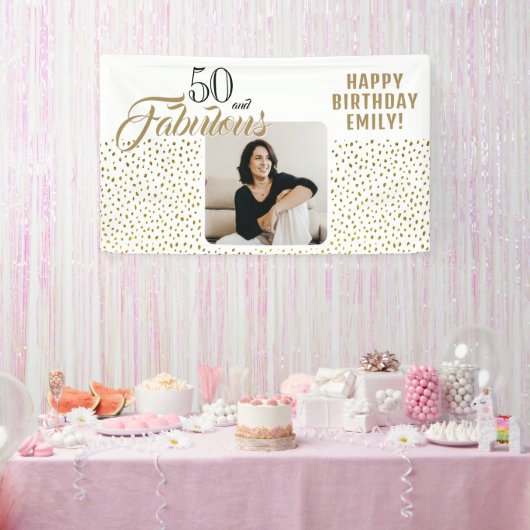 50 en Fabulous Gold Glitter Photo 50th Birthday Spandoek (Feest)