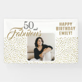 50 en Fabulous Gold Glitter Photo 50th Birthday Spandoek (Horizontaal)
