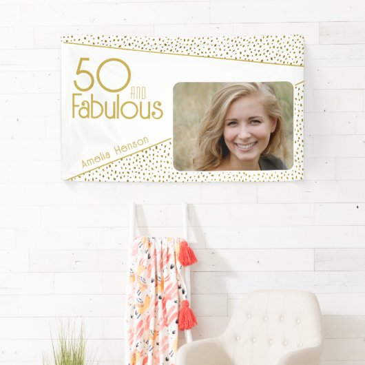 50 en Fabulous Gold Glitter Photo 50th Birthday Spandoek (Insitu)