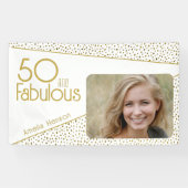 50 en Fabulous Gold Glitter Photo 50th Birthday Spandoek (Horizontaal)