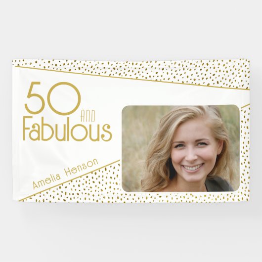 50 en Fabulous Gold Glitter Photo 50th Birthday Spandoek (Horizontaal)