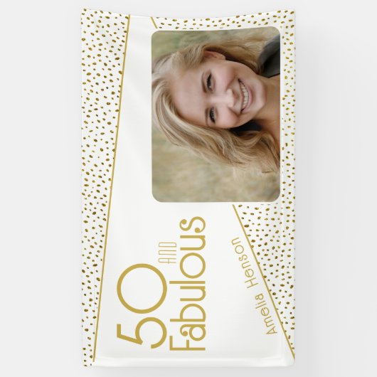 50 en Fabulous Gold Glitter Photo 50th Birthday Spandoek (Verticaal)