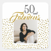 50 en Fabulous Gold Glitter Photo 50th Birthday Vierkante Sticker (Voorkant)