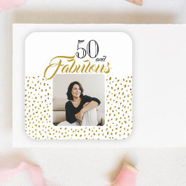 50 en Fabulous Gold Glitter Photo 50th Birthday Vierkante Sticker