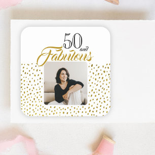 50 en Fabulous Gold Glitter Photo 50th Birthday Vierkante Sticker