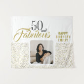 50 en Fabulous Gold Glitter Photo 50th Birthday Wandkleed (Voorkant (horizontaal))