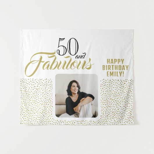 50 en Fabulous Gold Glitter Photo 50th Birthday Wandkleed (Voorkant (horizontaal))