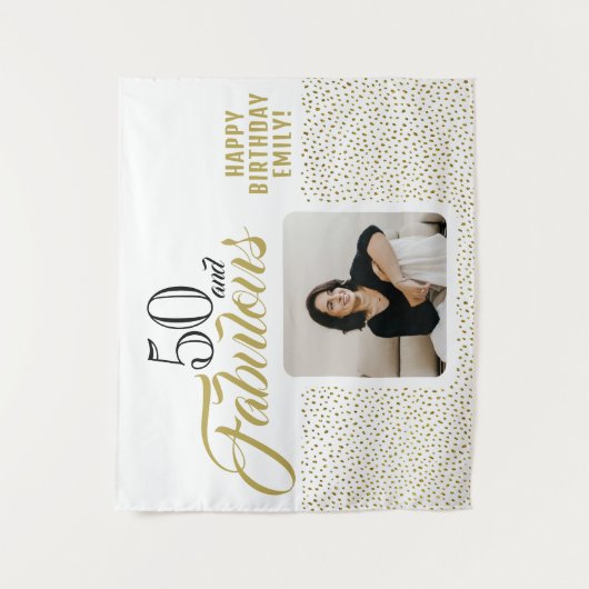 50 en Fabulous Gold Glitter Photo 50th Birthday Wandkleed (Voorkant)